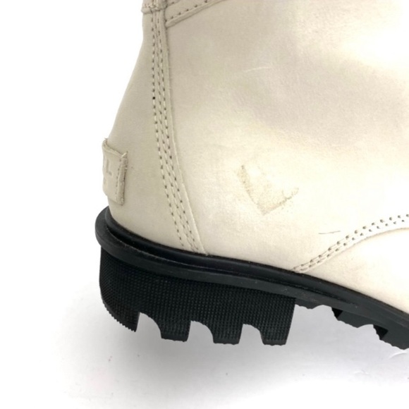 Sorel Phoenix Fawn Nubuck Leather Lace up Mono Biker Boot in Off-White Size 6 - Picture 11 of 11